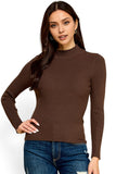THE CLASSIC MOCK NECK KNIT TOP - BROWN