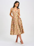 MISS CIRCLE NIYA FLORAL PRINT LINEN HALTER CORSET MAXI DRESS