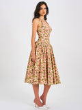 MISS CIRCLE NIYA FLORAL PRINT LINEN HALTER CORSET MAXI DRESS