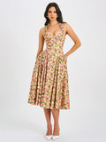 MISS CIRCLE NIYA FLORAL PRINT LINEN HALTER CORSET MAXI DRESS