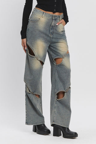 KYLIE VINTAGE WASH CUT-OUT JEANS