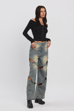 KYLIE VINTAGE WASH CUT-OUT JEANS