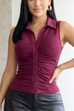 SIENNA RUCHED BUTTON-UP TOP - WINE