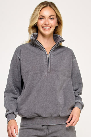 THE VIRGO FLEECE BURNOUT SET TOP (HEATHER GREY)