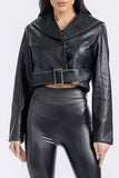 XINA FAUX LEATHER BELTED JACKET