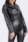XINA FAUX LEATHER BELTED JACKET