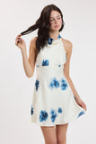 BLUE IRIS SATIN HALTER MINI DRESS