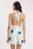 BLUE IRIS SATIN HALTER MINI DRESS