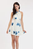 BLUE IRIS SATIN HALTER MINI DRESS