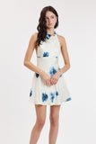 BLUE IRIS SATIN HALTER MINI DRESS