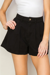 BLACK PLEATED COTTON SHORTS