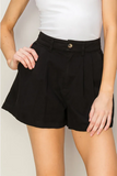 BLACK PLEATED COTTON SHORTS