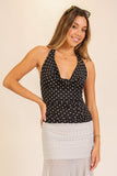 KEEKS POLKA DOT HALTER TOP - BLACK