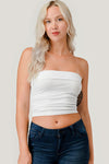 SIDE RUCHED TUBE TOP - WHITE