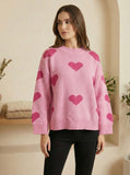 PINK HEART PATTERN KNIT SWEATER
