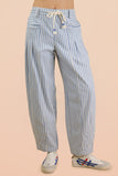 GONE COASTAL BLUE STRIPED BARREL DENIM PANTS