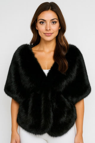 BLACK FAUX FUR SHAWL