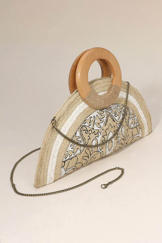 ABSTRACT PRINTED WOODEN HANDLE BAG