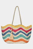 WAVY COLORBLOCK JUTE TOTE BAG