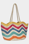 WAVY COLORBLOCK JUTE TOTE BAG