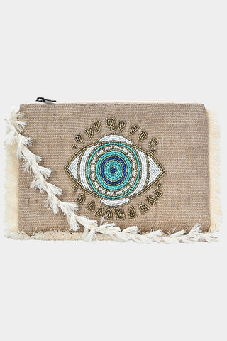 EVIL EYE BEADED FRINGE TRIM CROSSBODY