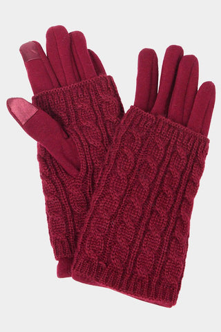 BURGUNDY CABLE KNIT GLOVES