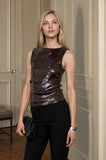 BROWN SEQUIN BOAT NECK TOP
