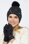 PEARL POM BEANIE & GLOVES SET