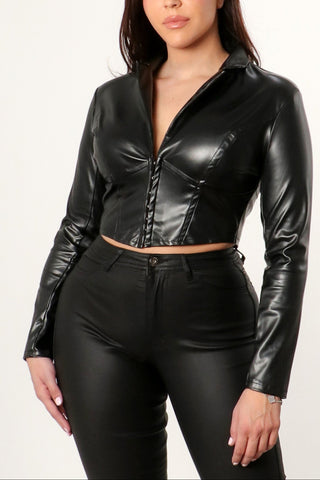 RESOLUTIONS FAUX LEATHER CORSET TOP