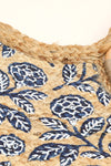 BLUE FLORAL WOODEN HANDLE TOTE BAG