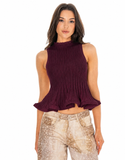 BORDEAUX SOFT KNIT RUFFLE TOP