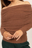 Brown Fuzzy Off Shoulder Textured Top (Online Only)