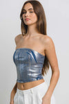 SILVER METALLIC DENIM TOP