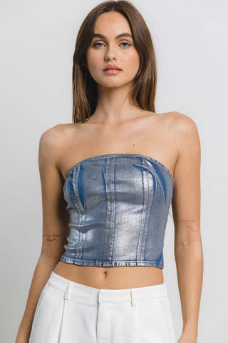 SILVER METALLIC DENIM TOP