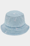 EMBROIDERED BOW DENIM BUCKET HAT