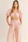 Dusty Pink Cut Out Crop Top and Belted Pants Set (Online Only)