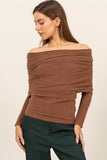 Brown Fuzzy Off Shoulder Textured Top (Online Only)