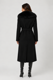 THE OLIVIA FUR COLLAR WRAP COAT - BLACK