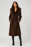THE OLIVIA FUR COLLAR WRAP COAT - CHOCOLATE