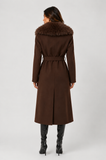 THE OLIVIA FUR COLLAR WRAP COAT - CHOCOLATE