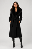 THE OLIVIA FUR COLLAR WRAP COAT - BLACK