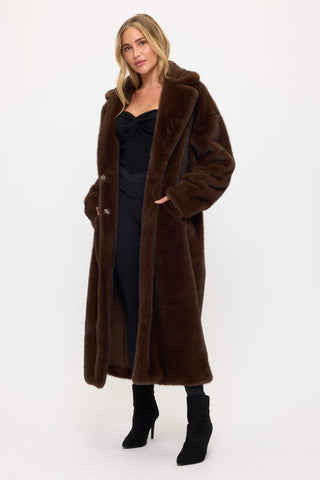 GRISELDA FAUX FUR COAT - COFFEE