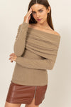 Taupe Fuzzy Off Shoulder Textured Top (Online Only)