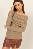 Taupe Fuzzy Off Shoulder Textured Top (Online Only)