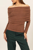 Brown Fuzzy Off Shoulder Textured Top (Online Only)