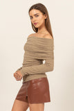 Taupe Fuzzy Off Shoulder Textured Top (Online Only)