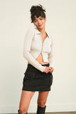 Ribbed Double Zip Cropped Cardigan (Online Only)