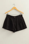 BLACK PLEATED COTTON SHORTS