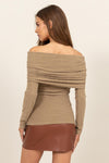 Taupe Fuzzy Off Shoulder Textured Top (Online Only)