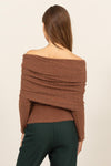 Brown Fuzzy Off Shoulder Textured Top (Online Only)